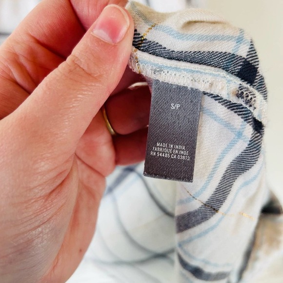 Aerie S white blue gold plaid tunic length button down brushed soft flannel top - Picture 4 of 6